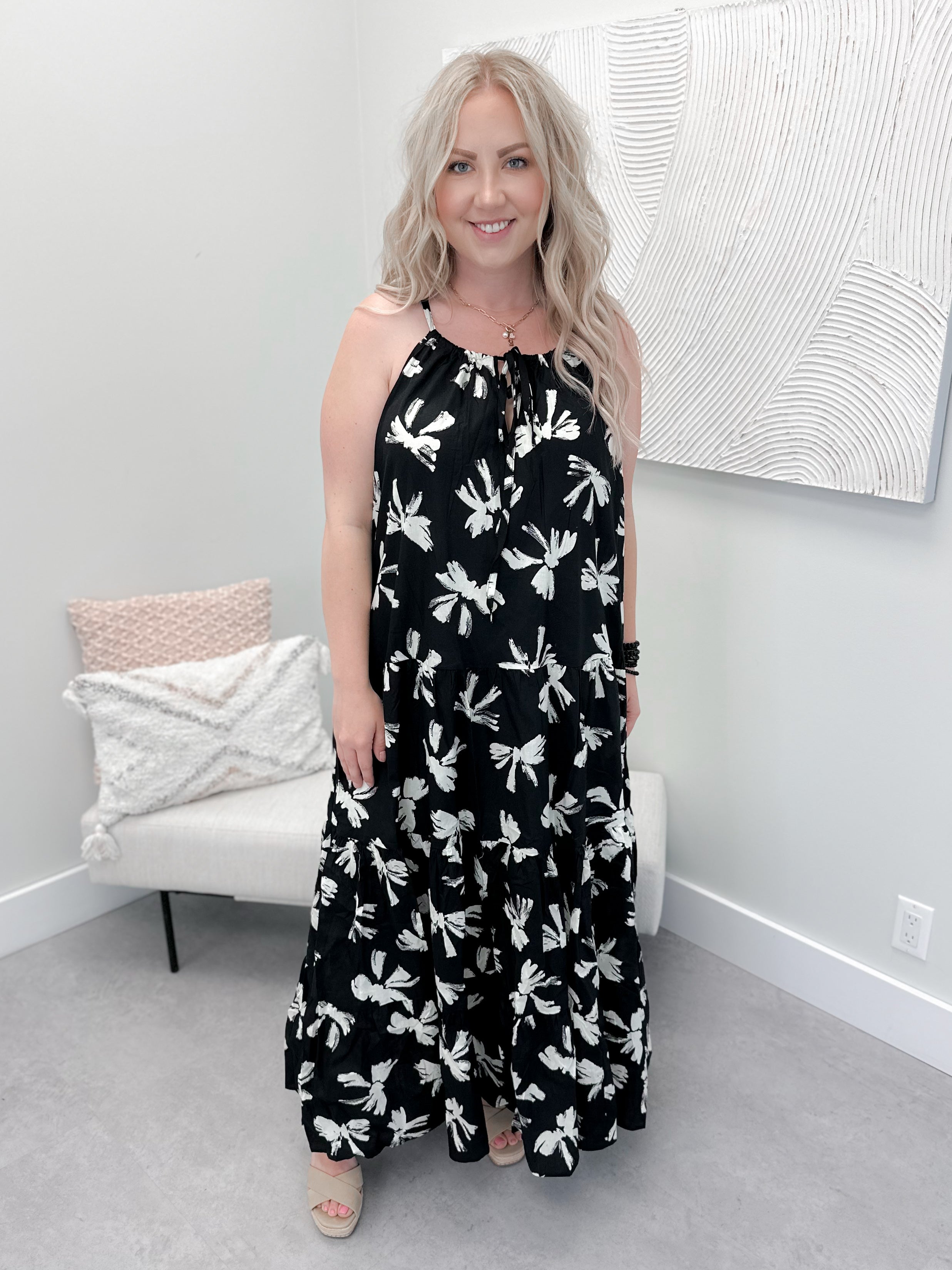 Aurelia Print Dress in Black